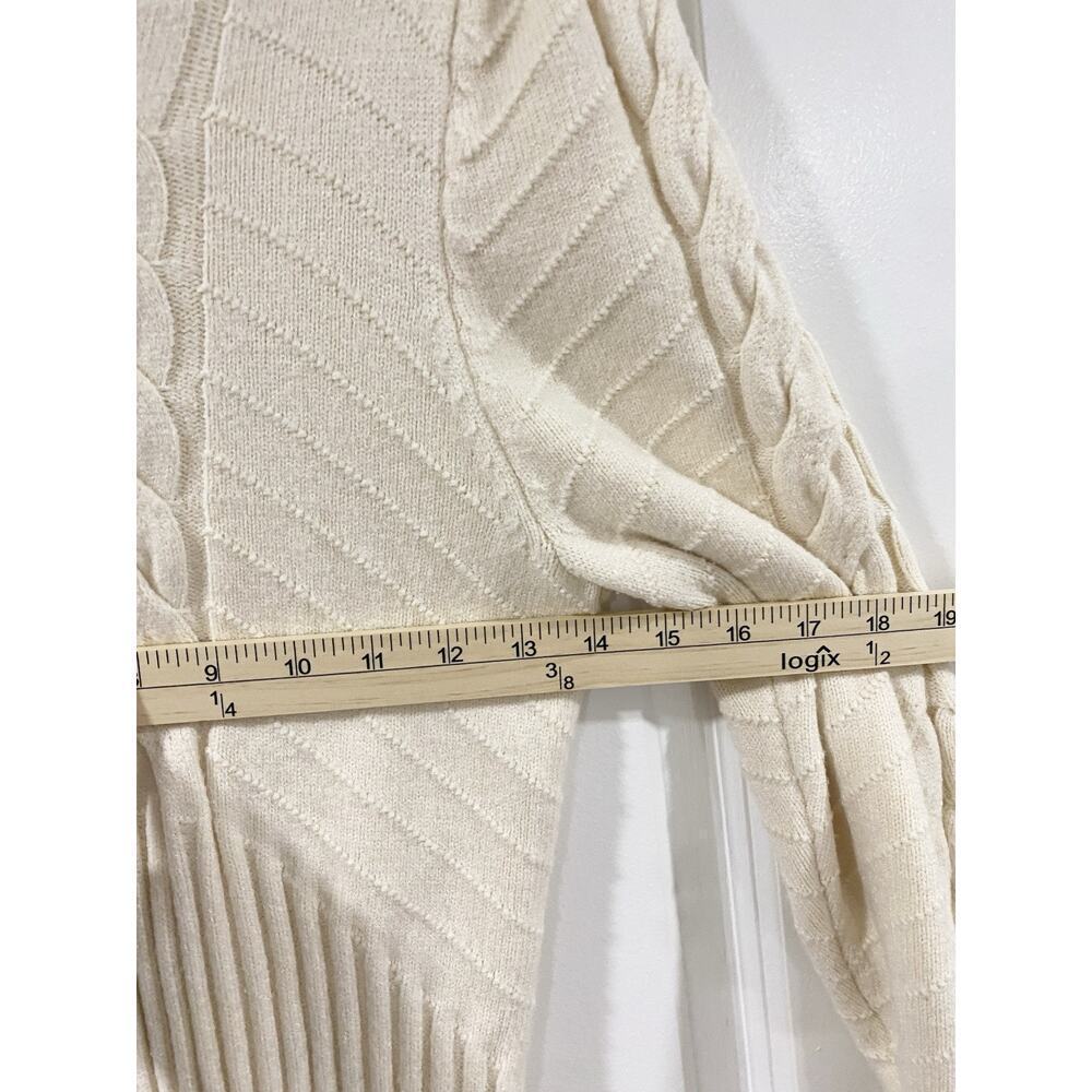 Marled Cream Cable Knit Mock Neck Sweater M Cozy Chunky Ribbed Winter Pullover - Picture 7 of 11